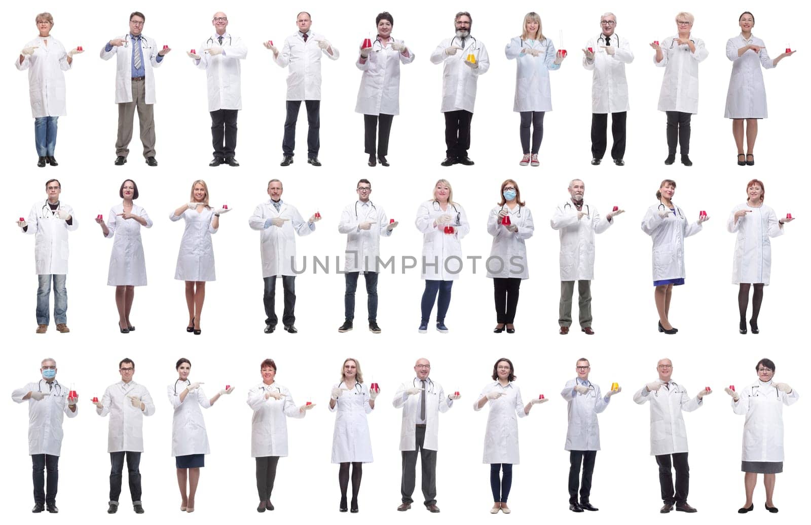 laboratory assistant holding a flask with liquid isolated by asdf