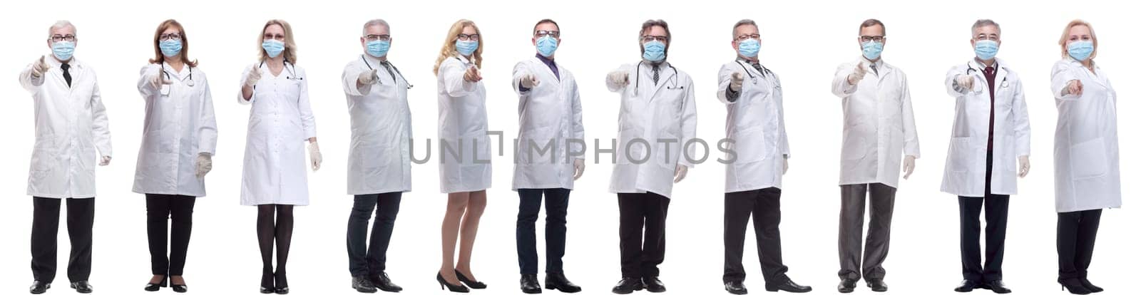 group of doctors in mask isolated on white background