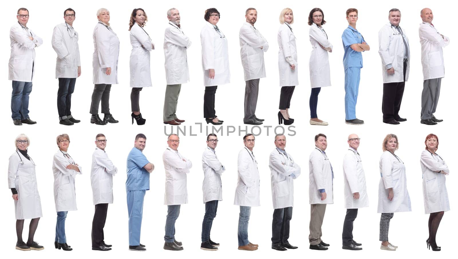 group of doctors in profile isolated on white background