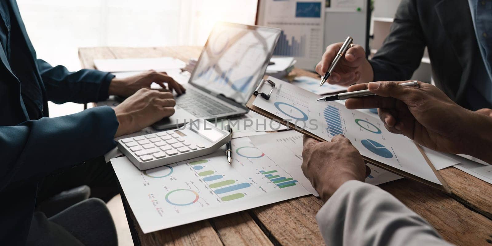 business adviser meeting to analyze and discuss the situation on the financial report in the meeting room. Investment Consultant, Financial advisor and accounting concept..