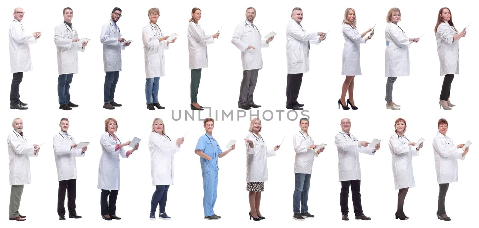 group of doctors with clipboard isolated on white background