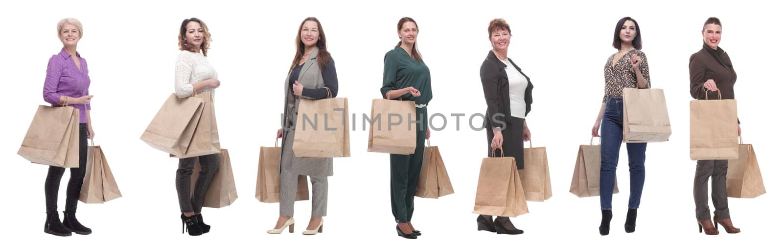 a line of people with shopping bags isolated by asdf