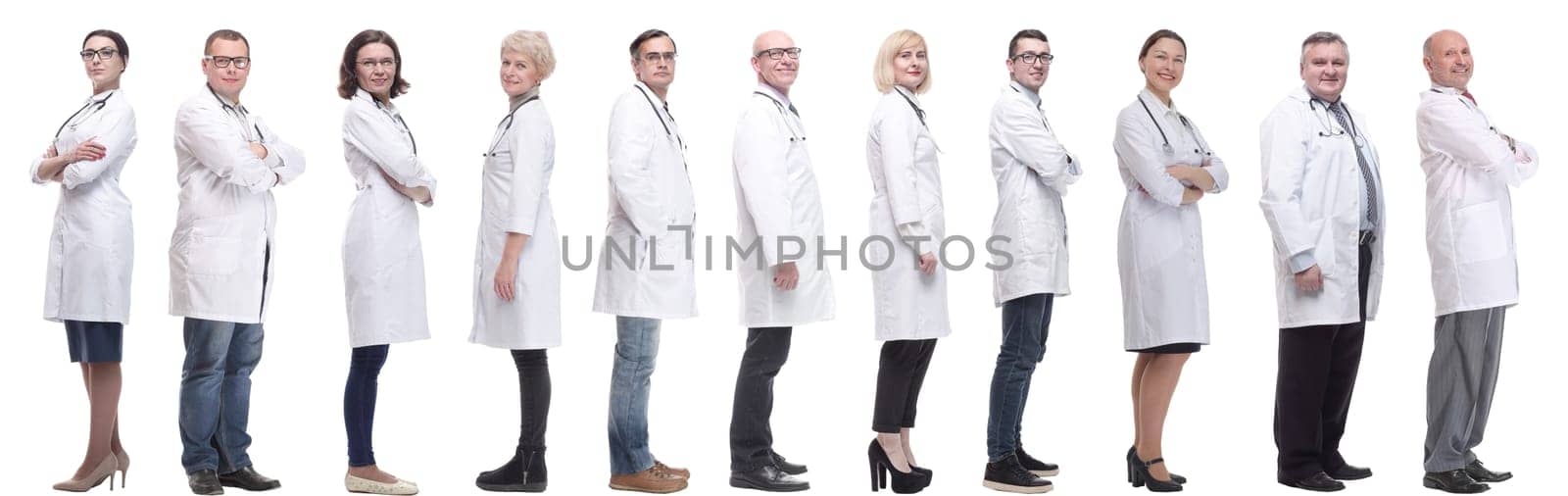 group of doctors in profile isolated on white background