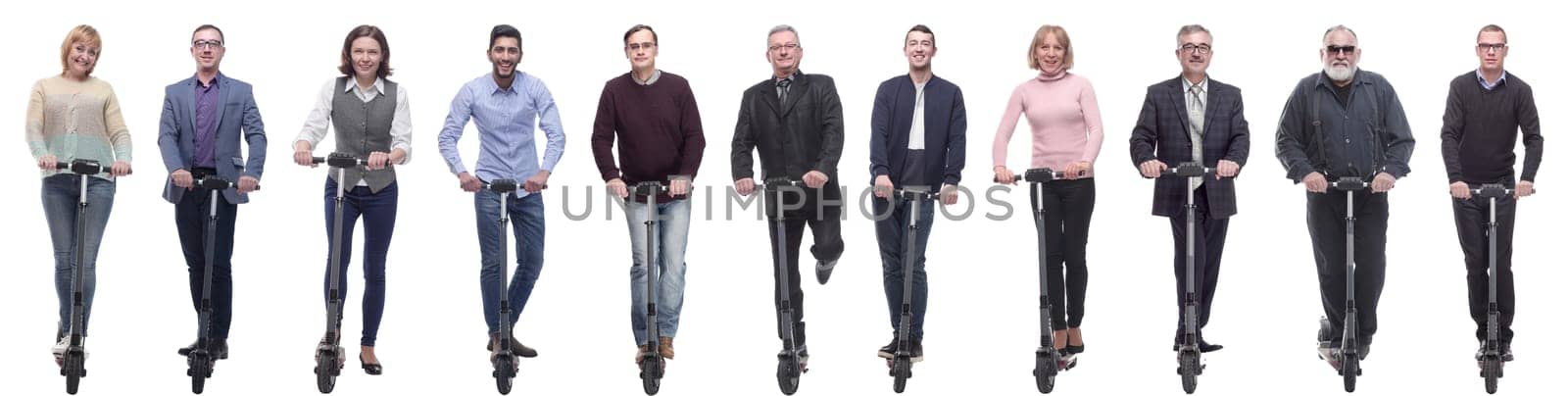 group of successful people on scooter isolated by asdf