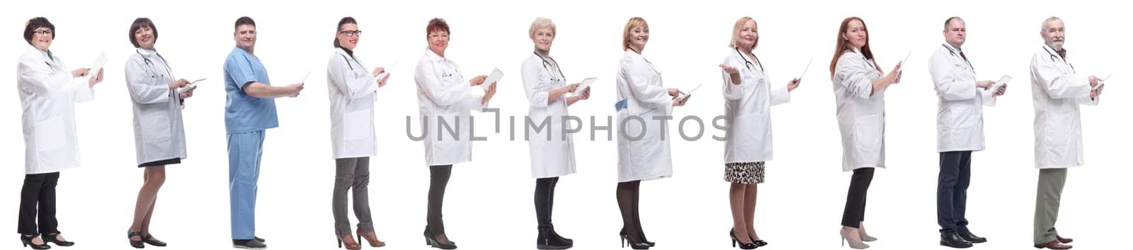 group of doctors with clipboard isolated on white background