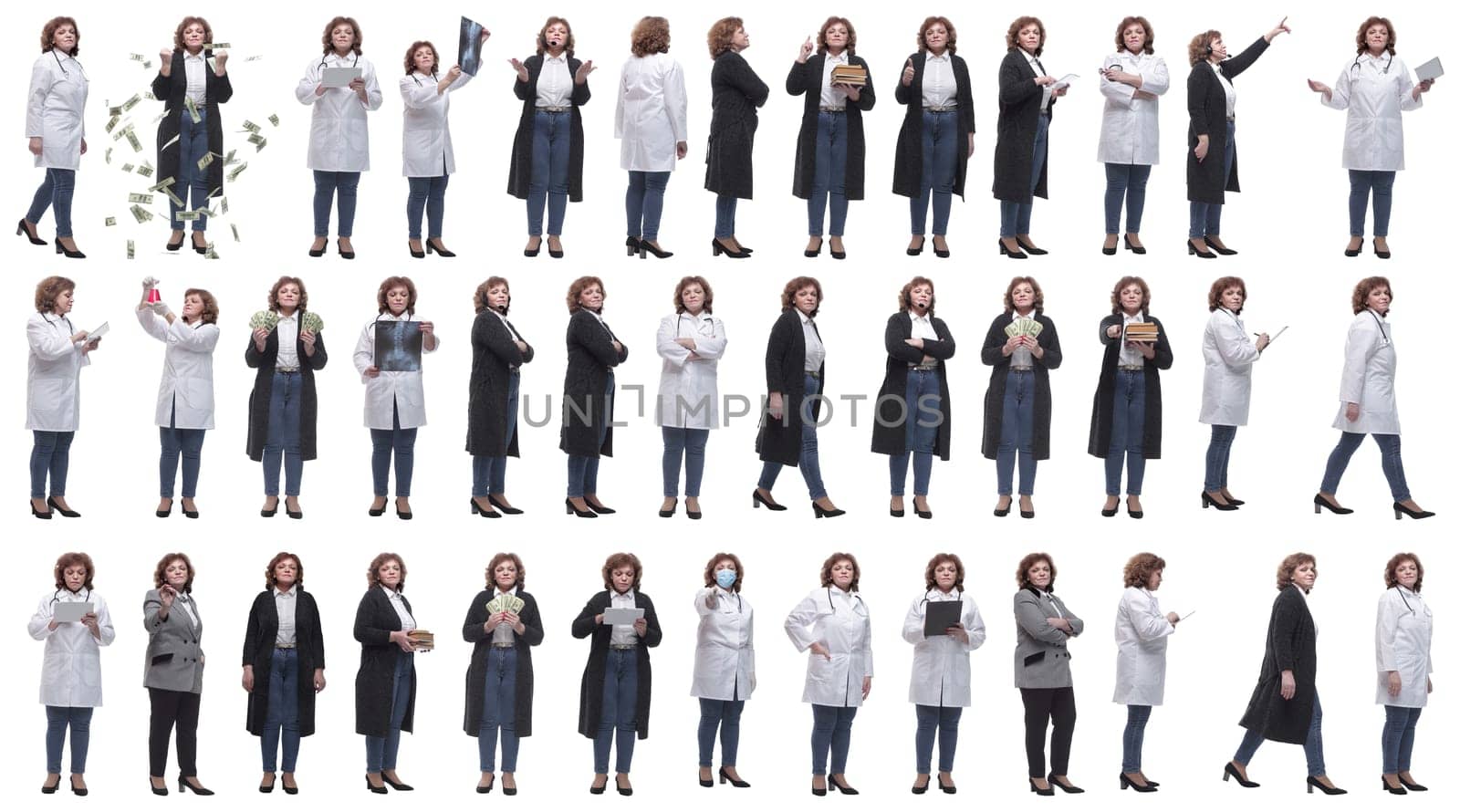 set of images of a woman in full growth. displays many concepts