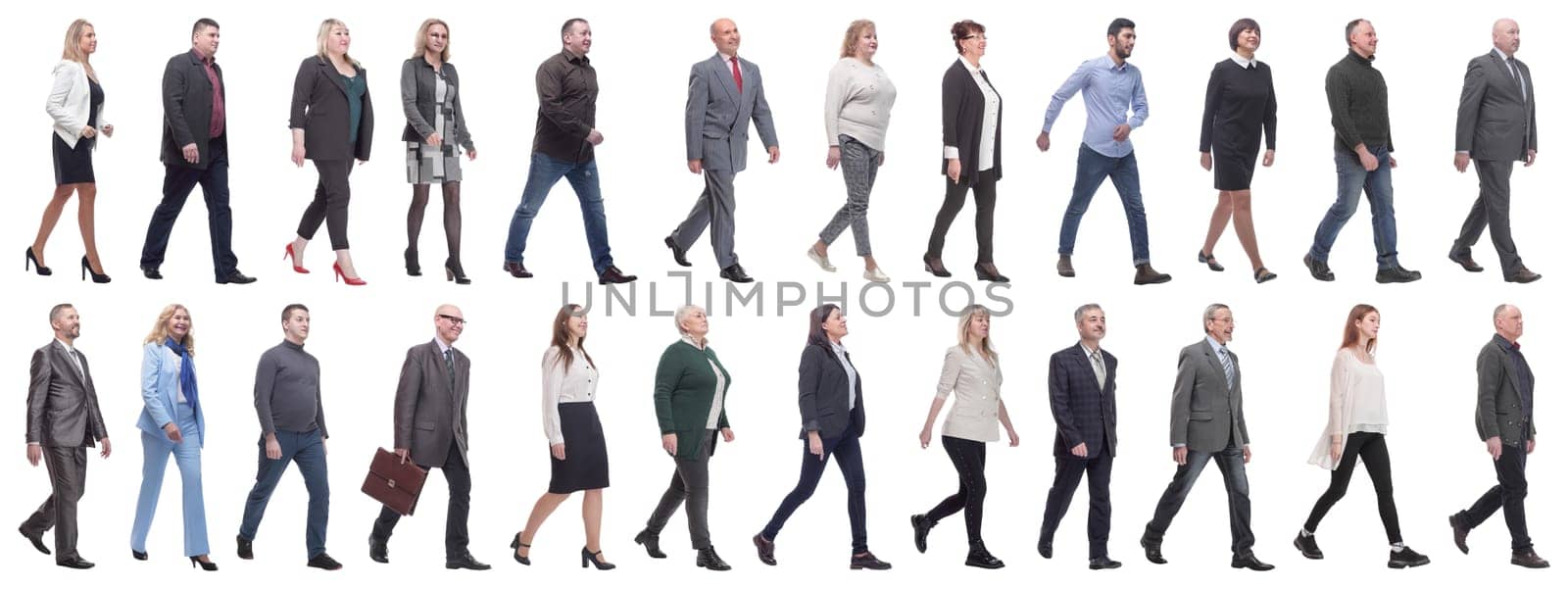 group of successful business people in motion isolated on white background