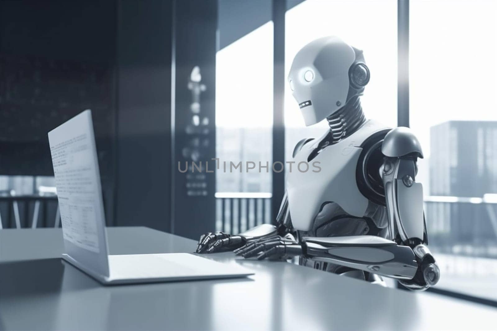 hand ai office paper technology digital robot document artificial laptop. Generative AI. by SHOTPRIME