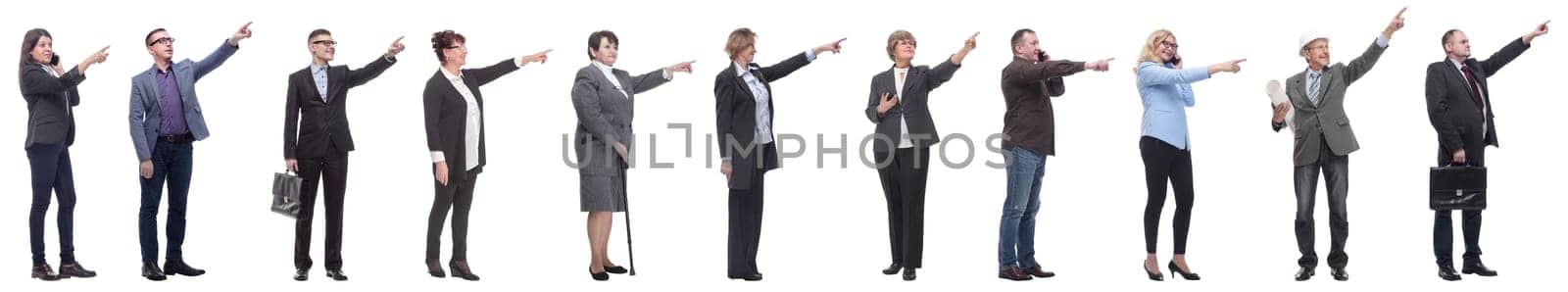 group of business people showing thumbs up isolated on white background