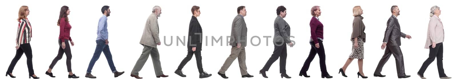 group of successful business people in motion isolated on white background