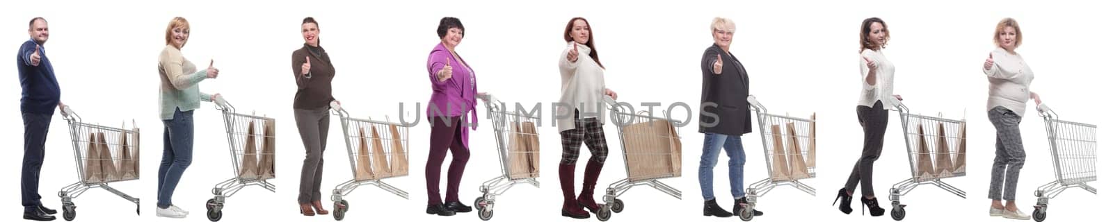 a group of people in profile with a basket showing thumbs up by asdf