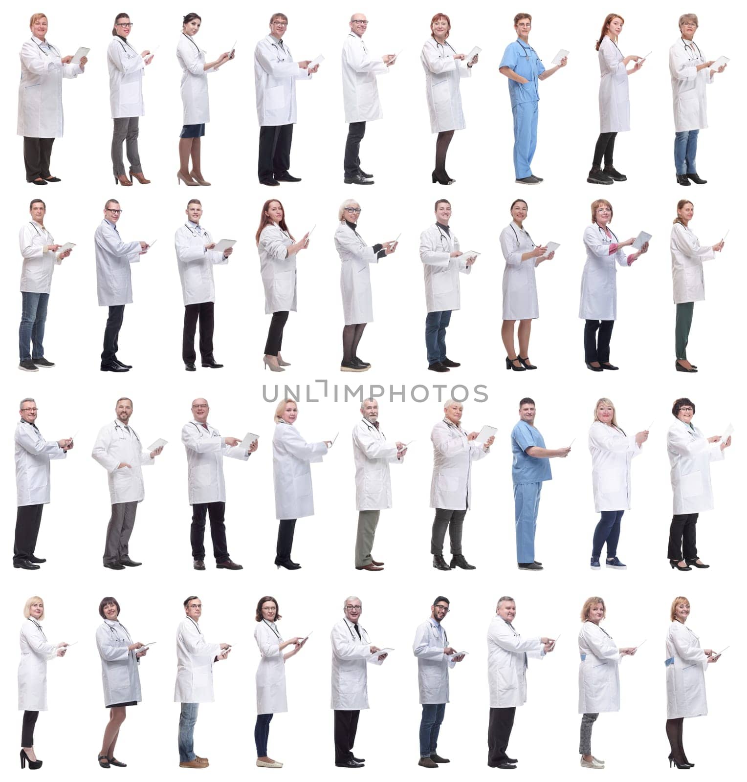 group of doctors with clipboard isolated on white by asdf