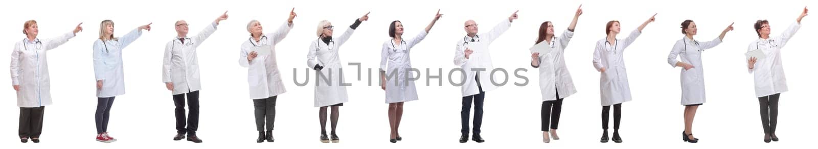 group of doctors in full length isolated on white background