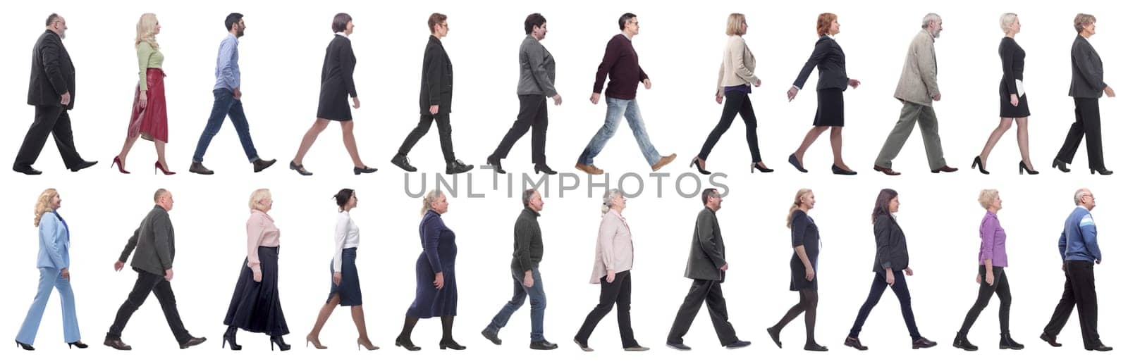 group of successful business people in motion isolated on white background
