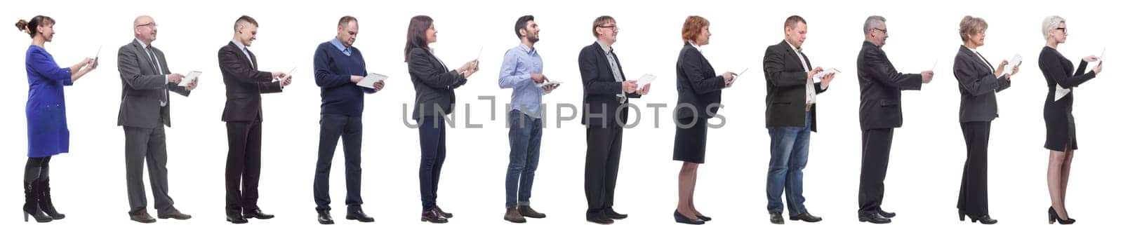 group of people holding tablet and looking ahead by asdf