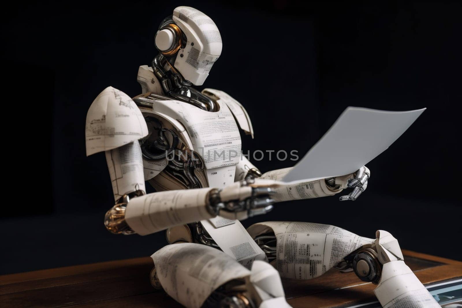 hand robot technology laptop paper ai office document digital artificial. Generative AI. by SHOTPRIME