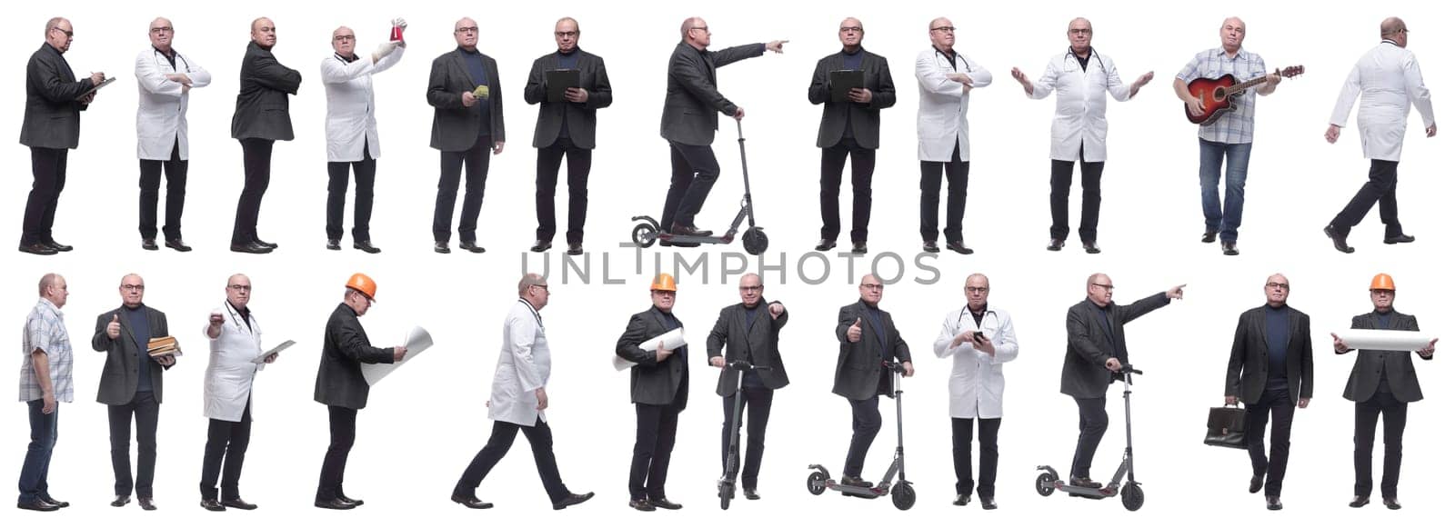collage of a man in full growth displaying many professions and position by asdf