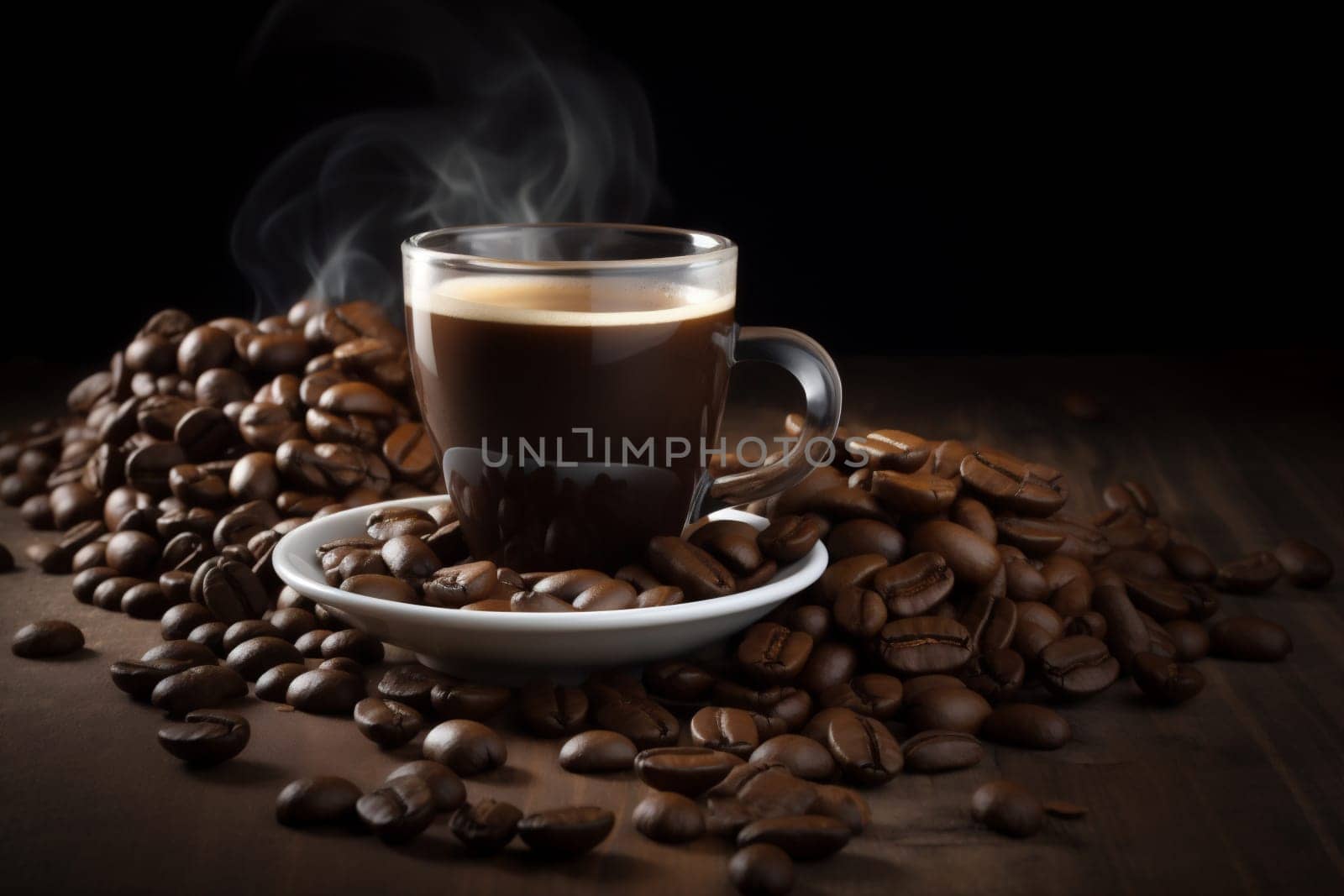 cafe smoke close copy latte bean black morning cup taste natural foam breakfast espresso aroma closeup drink mug brown retro. Generative AI.