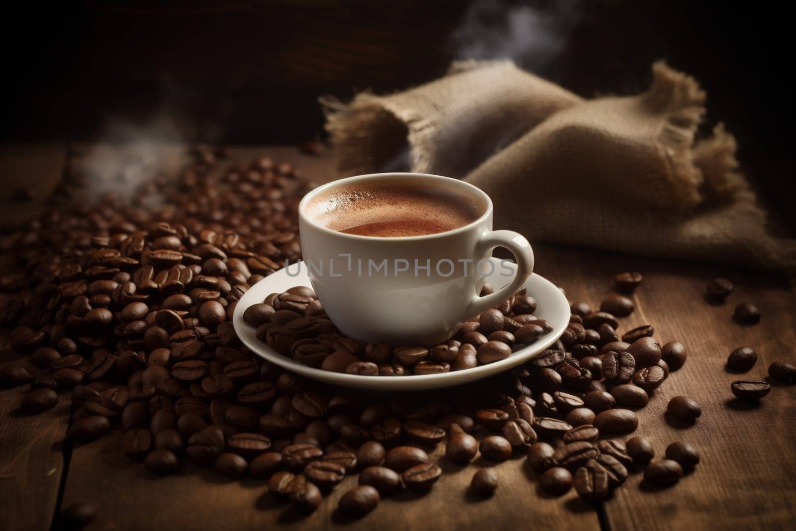 retro bean cup breakfast cappuccino rustic hot cafe natural espresso beverage mug table close drink drink morning brown taste caffeine aroma. Generative AI.