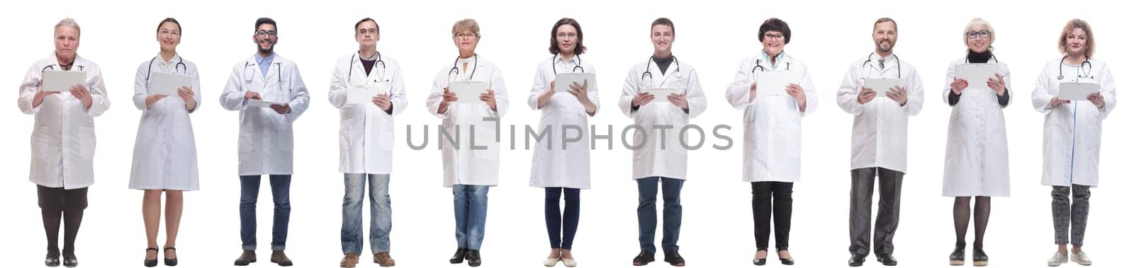 group of doctors with clipboard isolated on white background