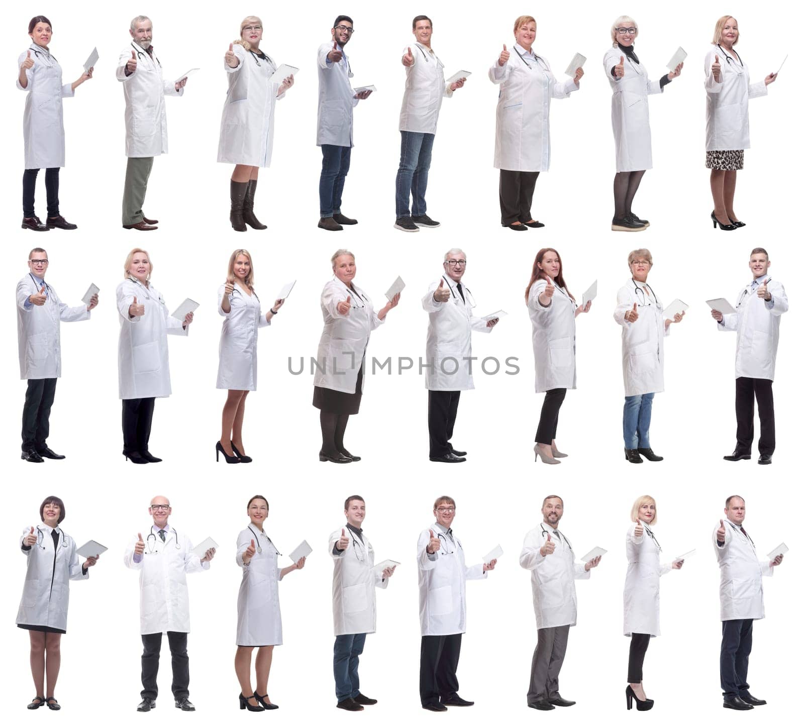 group of doctors with clipboard isolated on white background