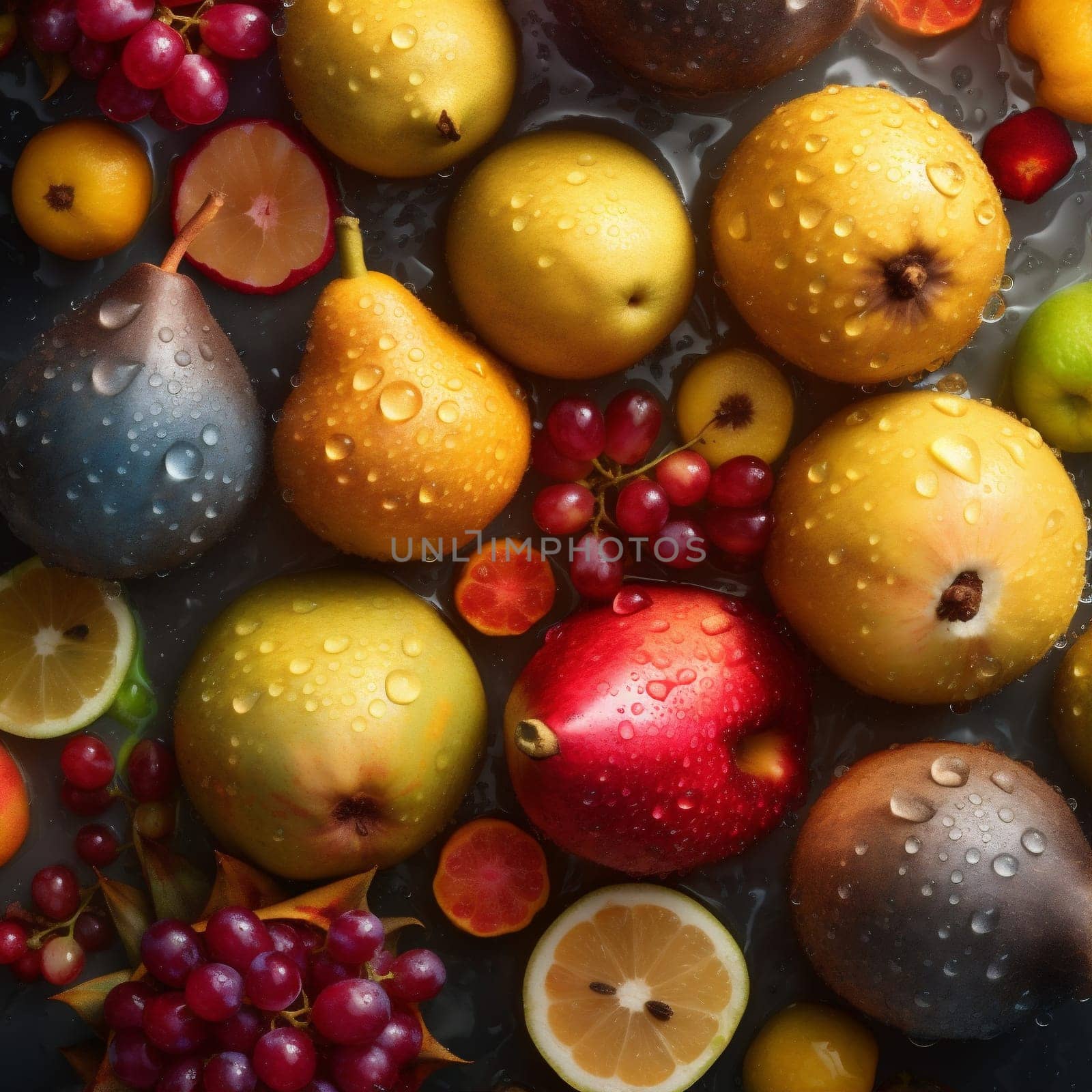 water background fruit strawberry green fresh drop healthy vitamin food vegetarian. Generative AI. by SHOTPRIME