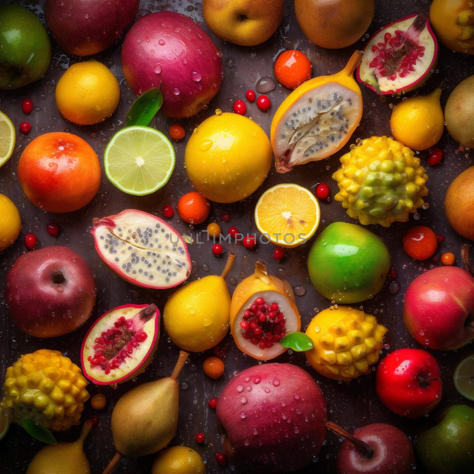 background vitamin fruit fresh strawberry drop green water food healthy liquid. Generative AI. by SHOTPRIME