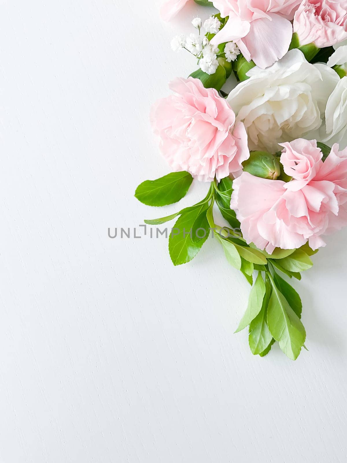 Pink floral. assorted pink flowers border on white background. with empty space for inscription or text