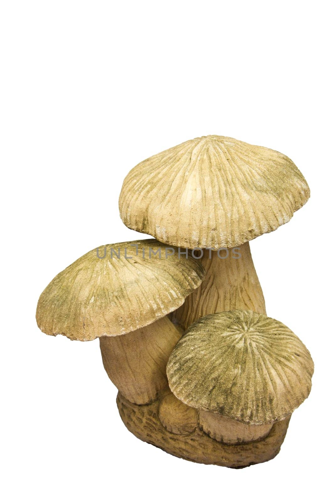 Mushroom stone carving on white background