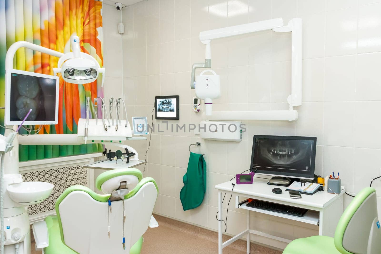 Special equipment for a dentist, dentist.Design of new modern dental clinic office with new dental treatment unit. medical instruments,
