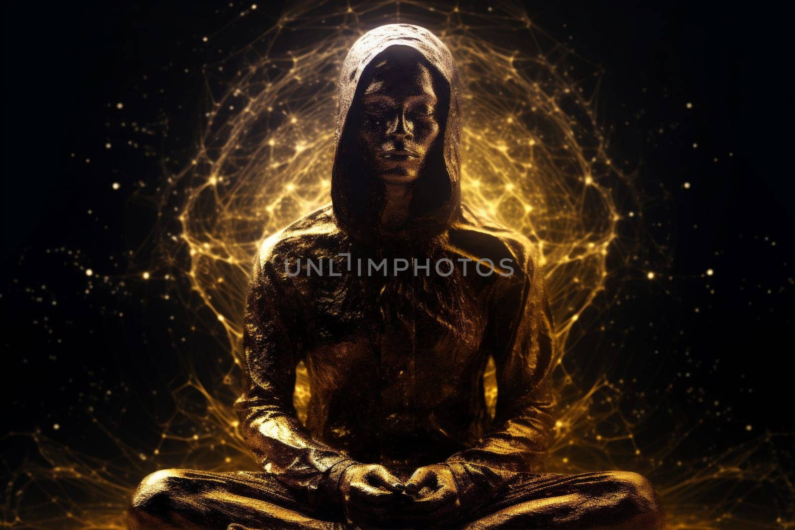 aura silhouette zen pose meditation spiritual chakra energy yoga peace. Generative AI. by SHOTPRIME
