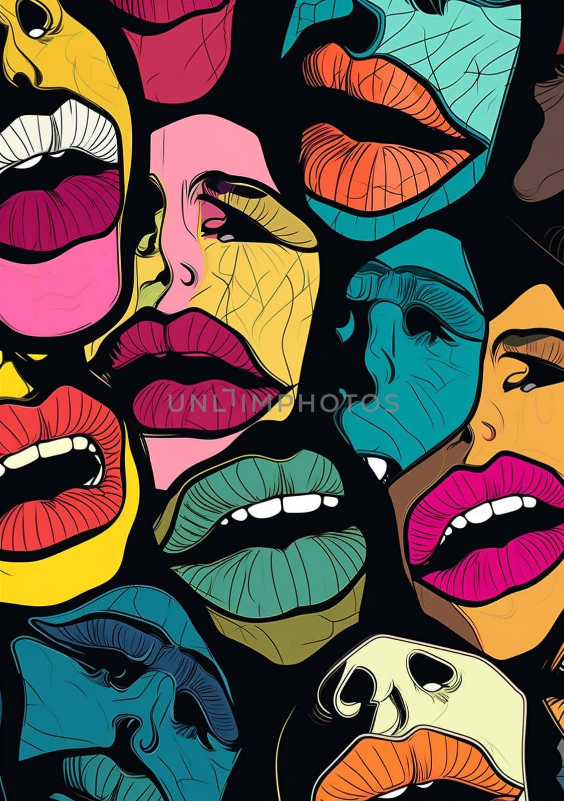 mouth woman sensual element graphic fashion retro art modern isolated illustration kiss template face female glamour lipstick poster lips abstract punk. Generative AI.