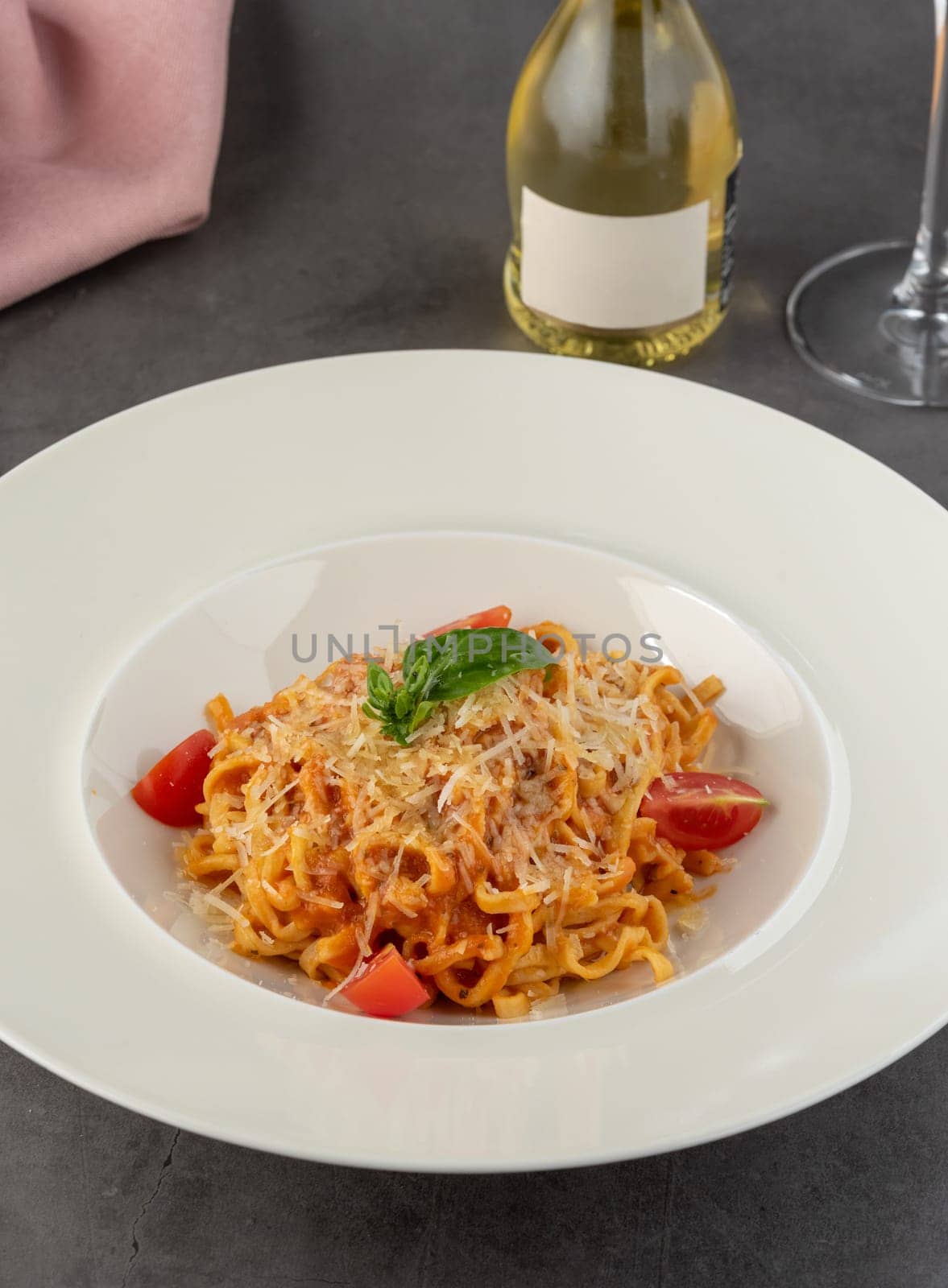 Spaghetti with Marinara sauce served in a fine dining restaurant by Sonat
