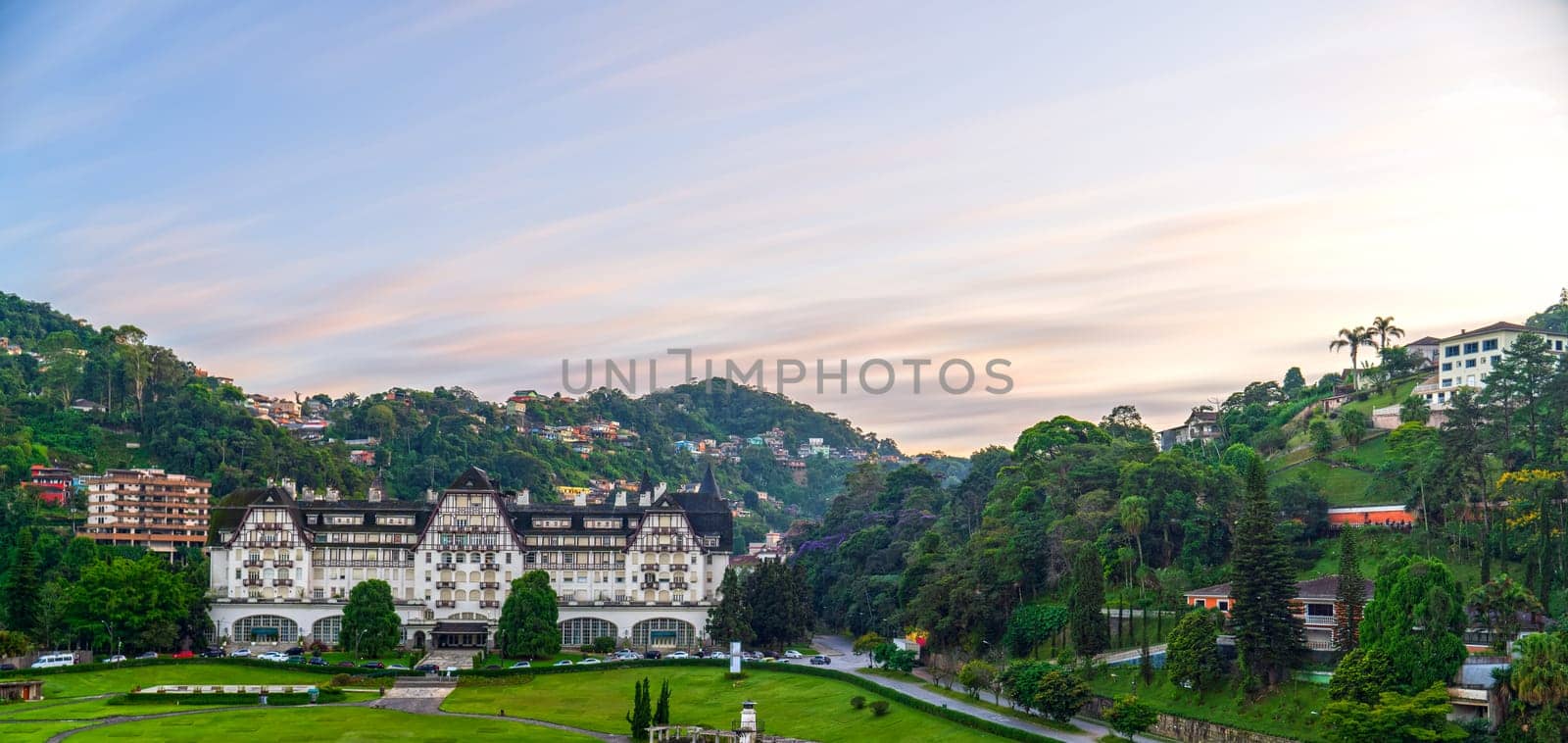 Beautiful Quitandinha Palace under an abstract sky in Petropolis, Brazil by FerradalFCG