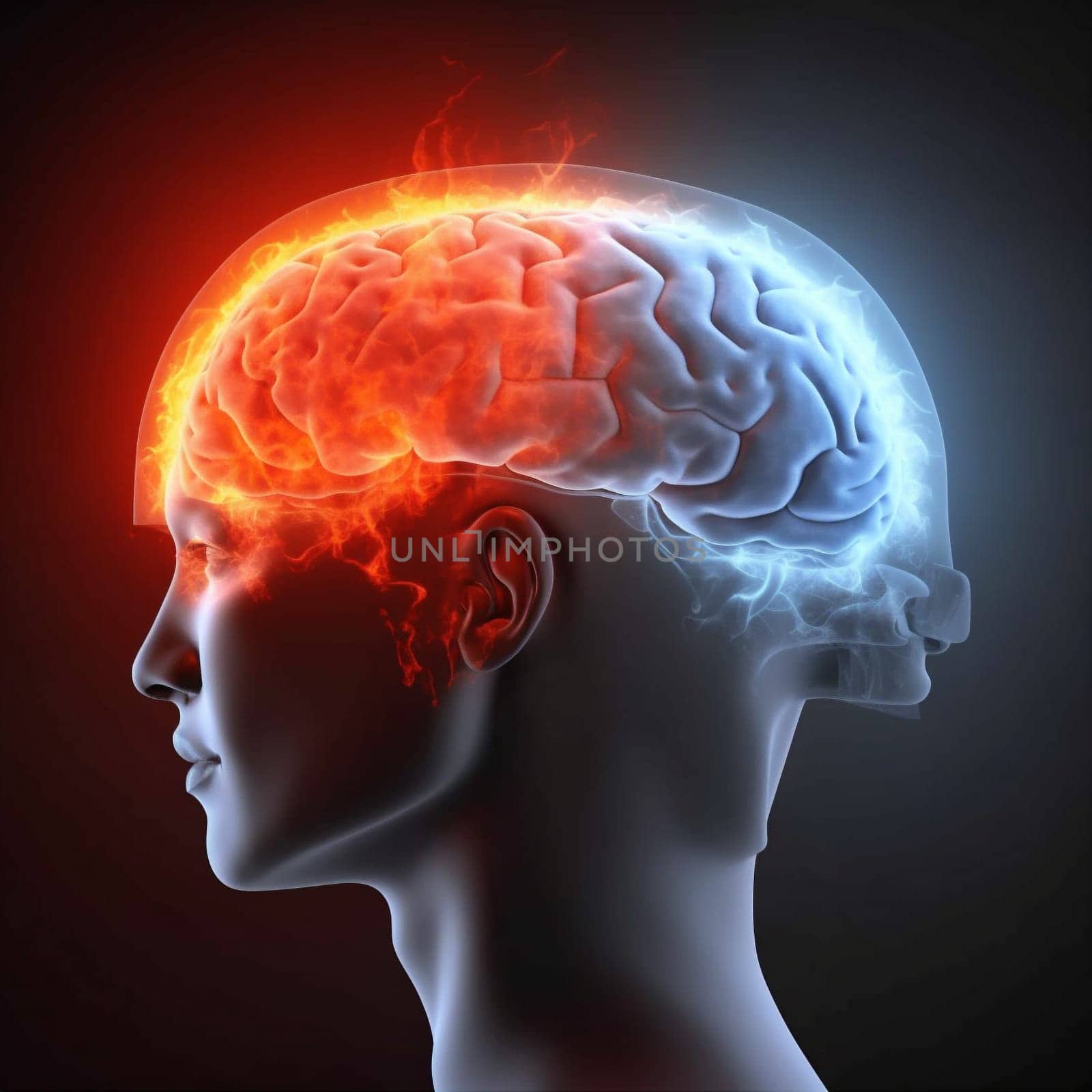 medicine head blue x-ray pain medical brain headache anatomy red. Generative AI. by SHOTPRIME