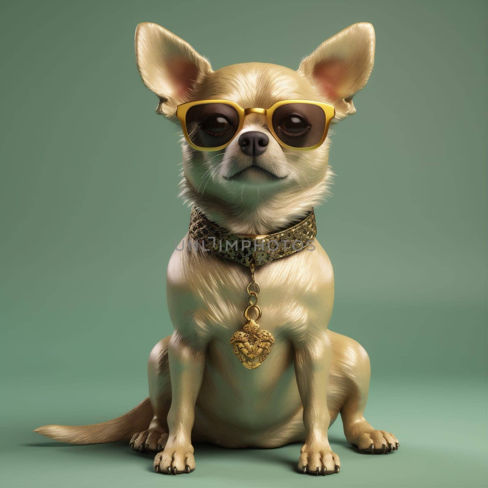 dog background puppy chihuahua glasses wear portrait animal yellow cute pet. Generative AI. by SHOTPRIME