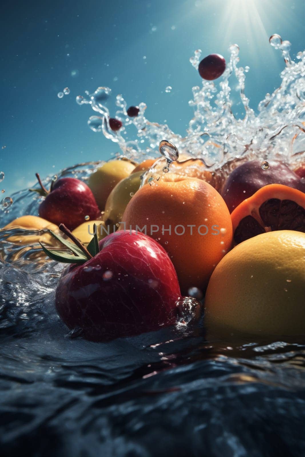 healthy strawberry fresh juicy water fruit food background green vitamin drop. Generative AI. by SHOTPRIME
