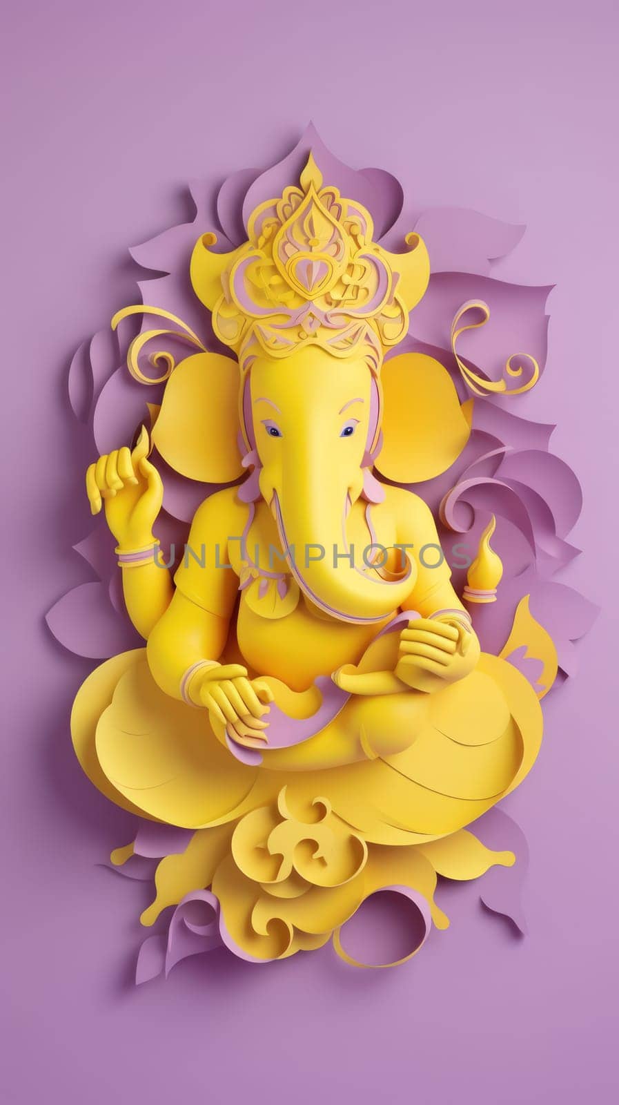 Ganesha paper cut art with colorful background. Generative AI by nateemee