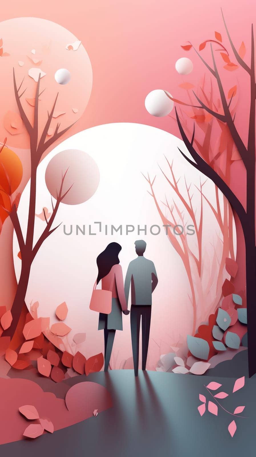 Lover and couple paper cut art with nature background. Generative AI.