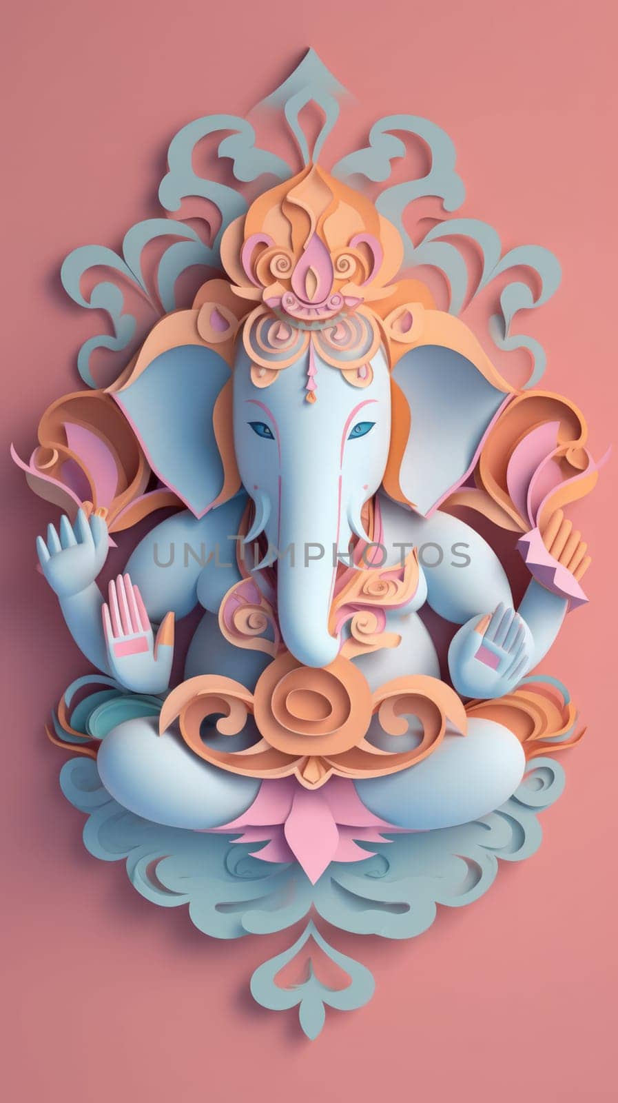 Ganesha paper cut art with colorful background. Generative AI by nateemee