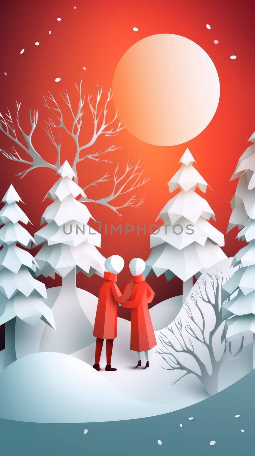 Lover and couple paper cut art with nature background. Generative AI.