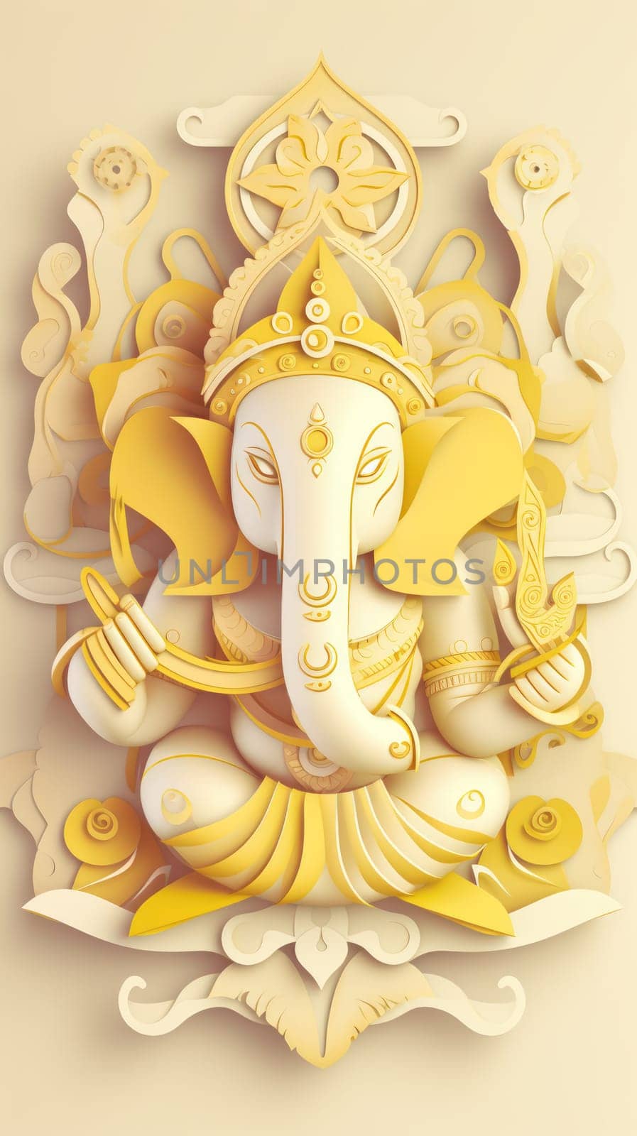 Ganesha paper cut art with colorful background. Generative AI by nateemee