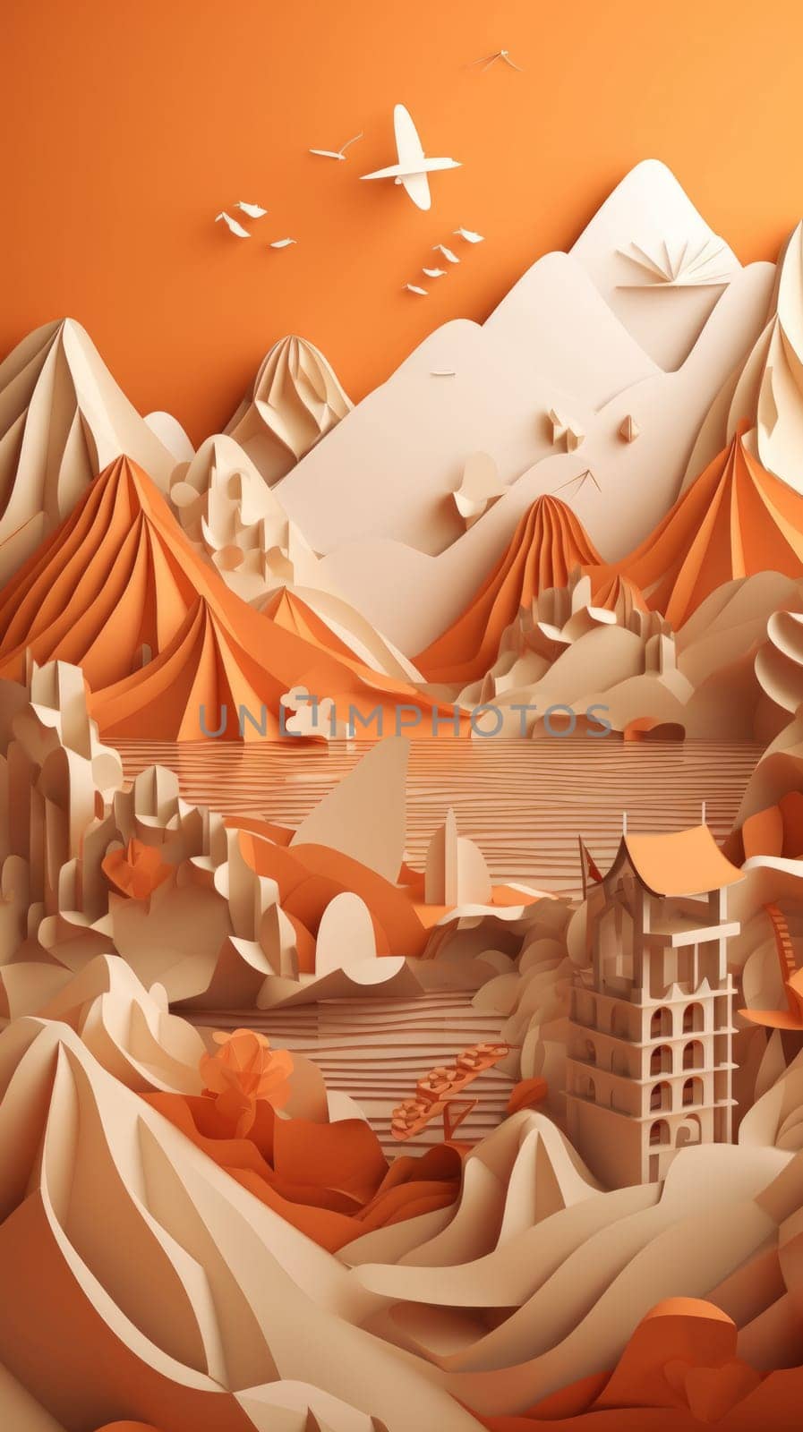 Beautiful colorful paper cut art design. Generative AI.