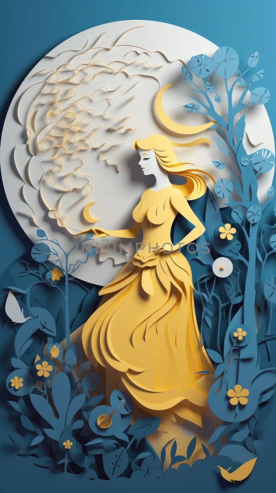 Beautiful and delicate woman concept paper cut art. Generative AI.