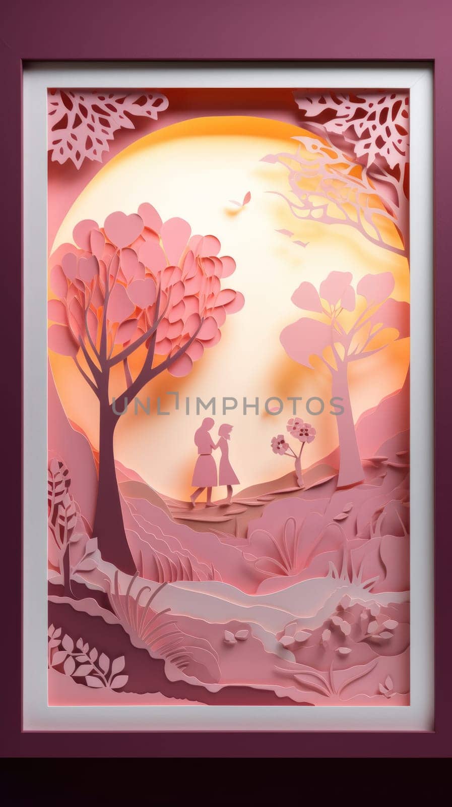 Lover and couple paper cut art with nature background. Generative AI.