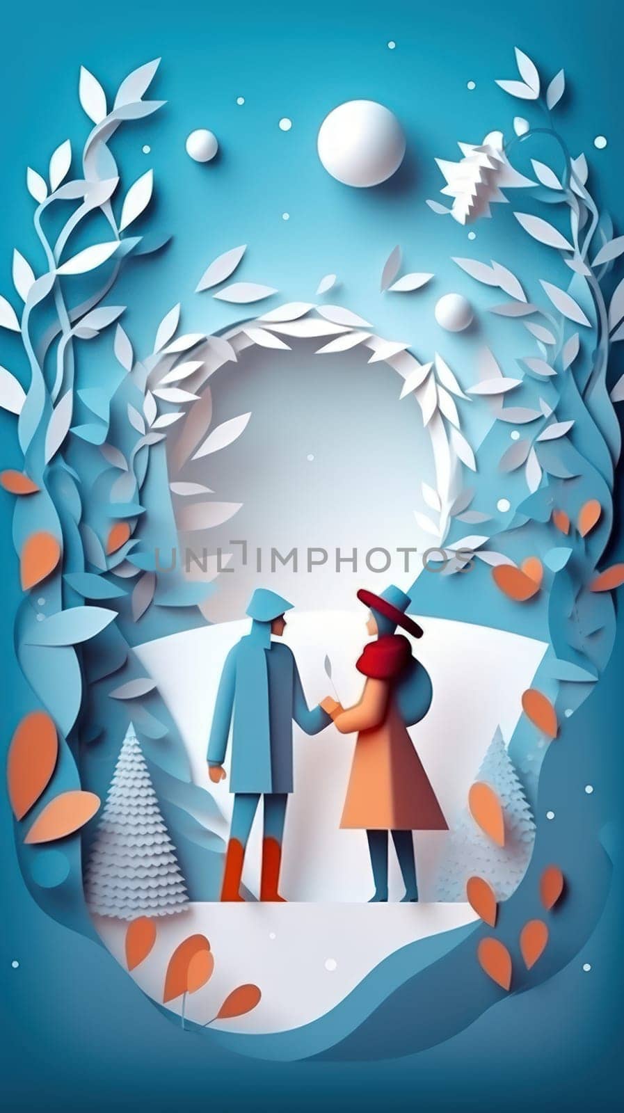 Lover and couple paper cut art with nature background. Generative AI.