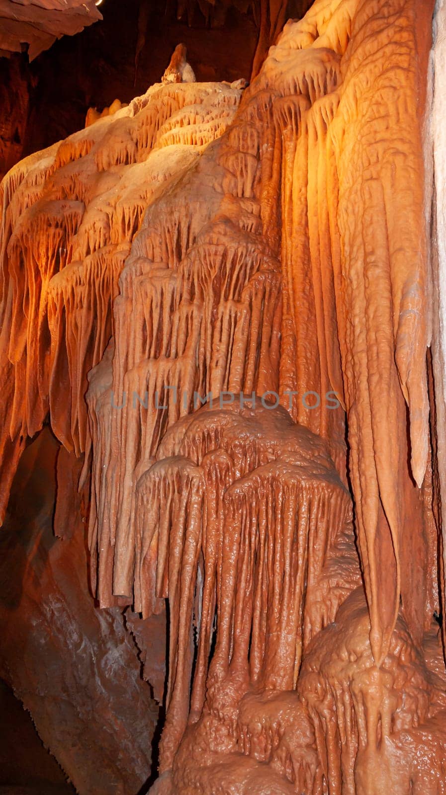 Calcite inlets, stalactites and stalagmites in large underground halls in Carlsbad Caverns NP, New Mexico