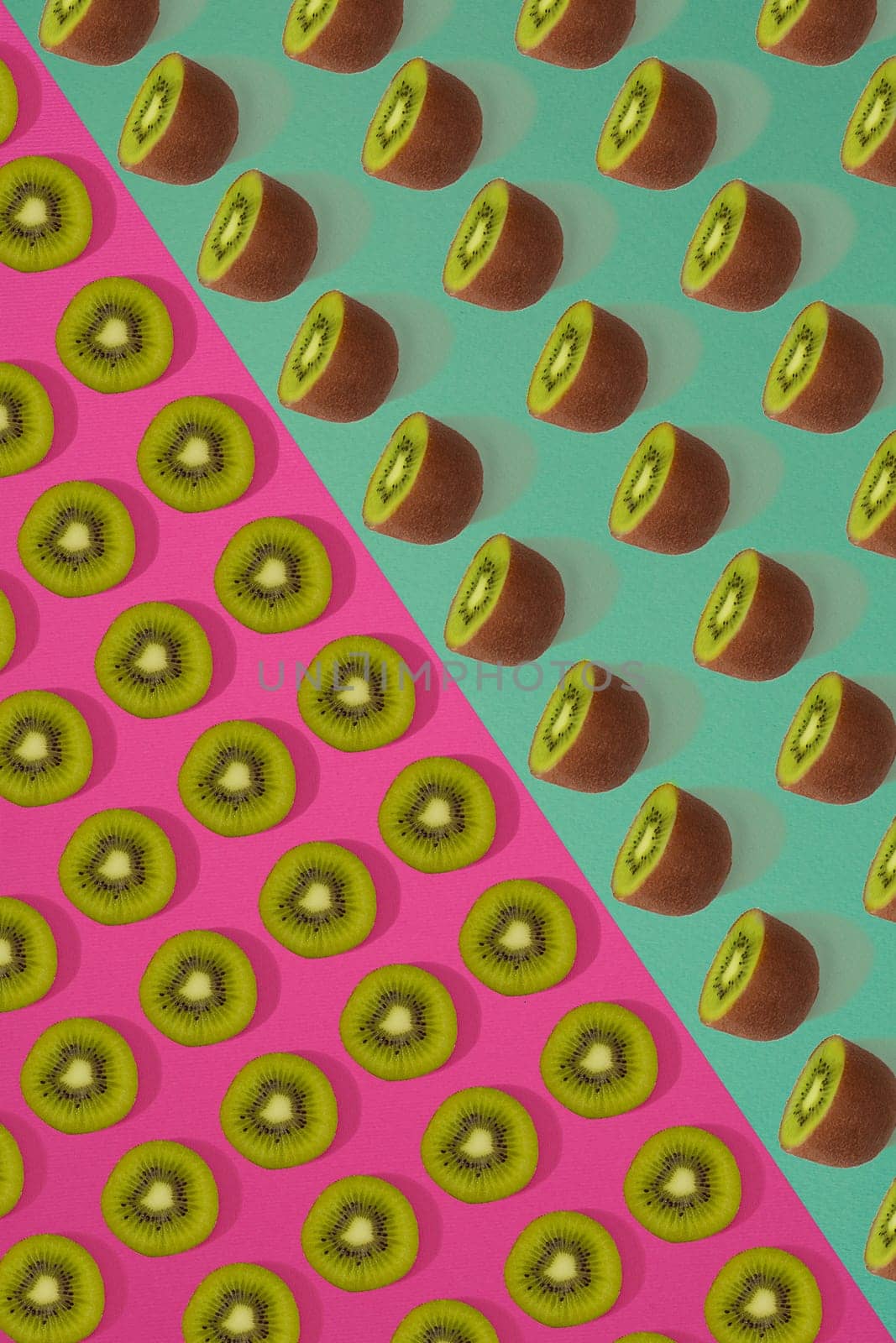 Fruit citrus seamless pattern. Kiwi tile texture.Pink and green background