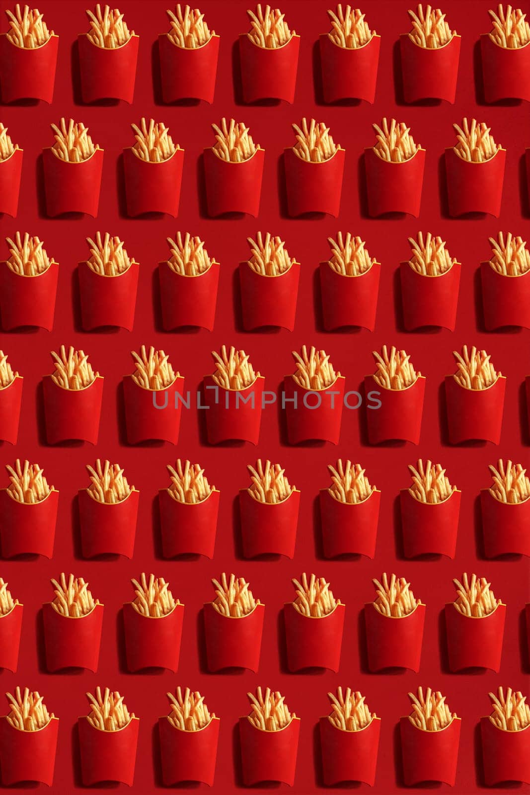 Close Up to French Fries, High Calorie Junk Food, Background. Pattern