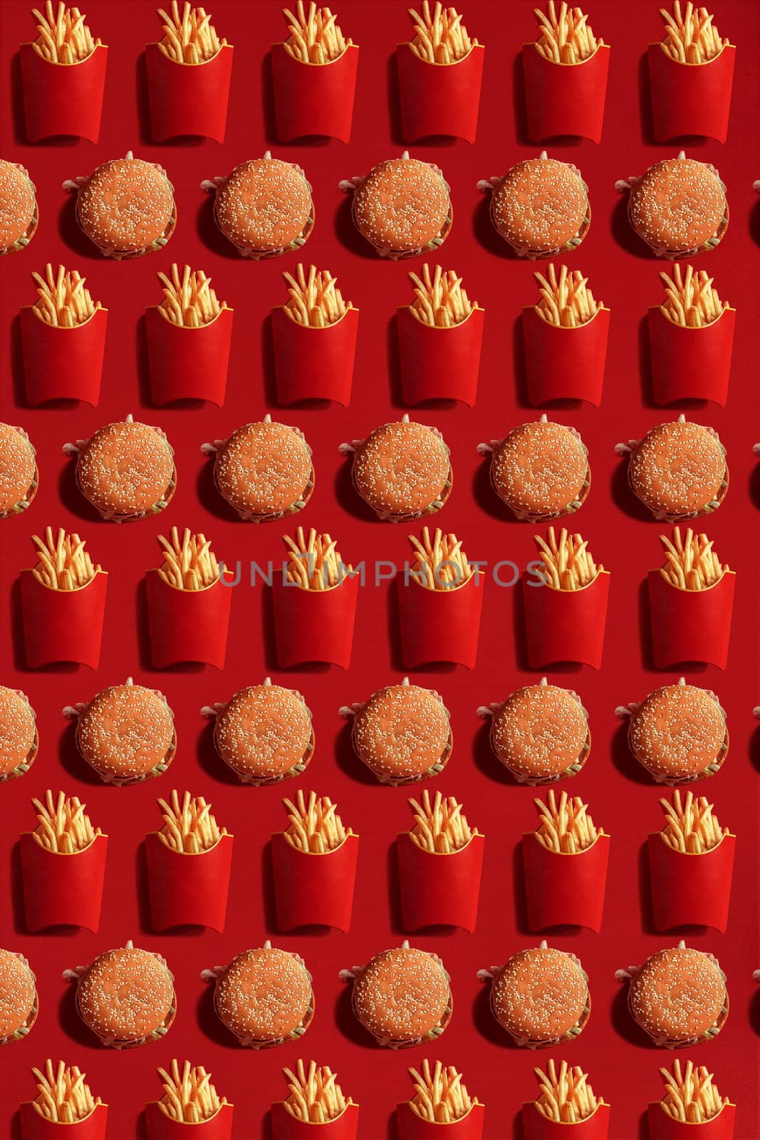 Close Up to French Fries and Burgers, High Calorie Junk Food, Background by nazarovsergey